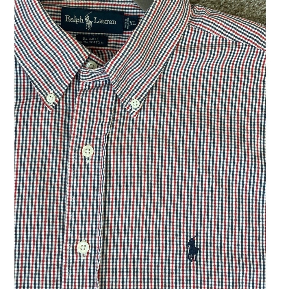 Ralph Lauren Blaire Mens XL Red White Blue Gingham Cotton Button Down Shirt